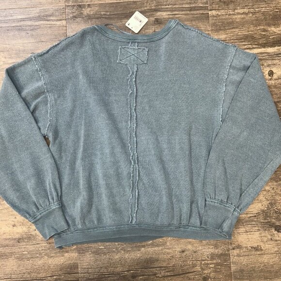 NWT We The Free People Anyway Surplice Sweater Top Women Size Small Deep Teal - Picture 6 of 6